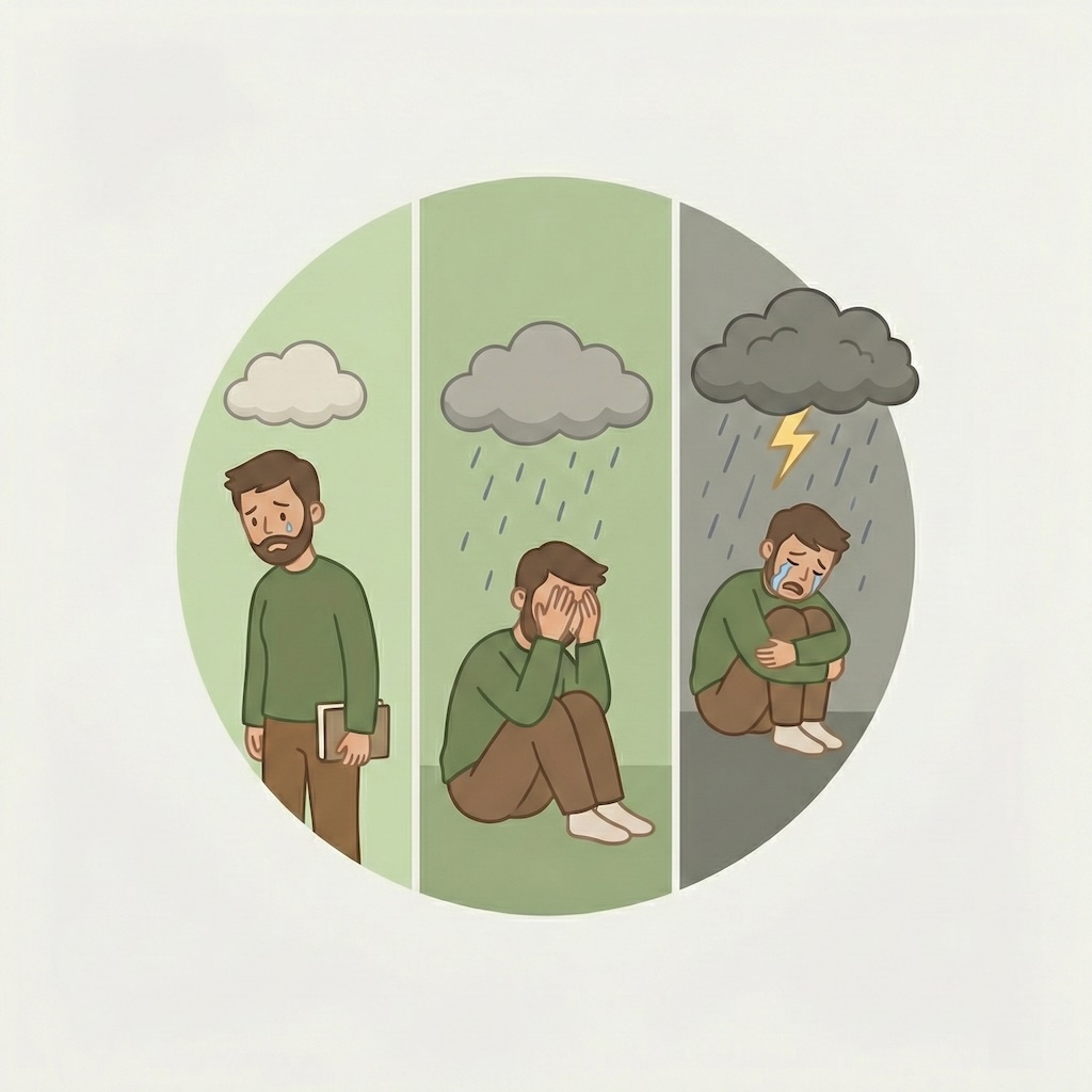 illustration af forskellige typer depression fra mild til svær depression