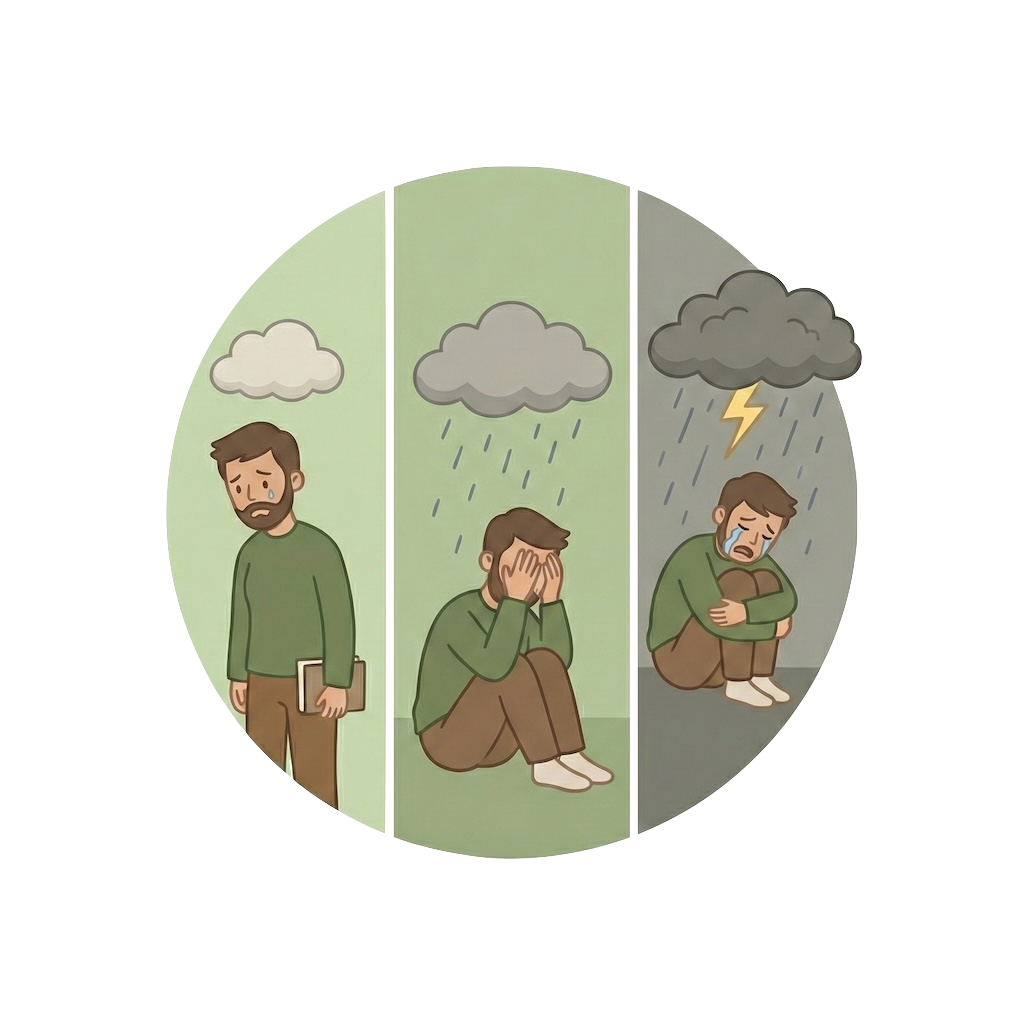 illustration af forskellige typer depression fra mild til svær depression