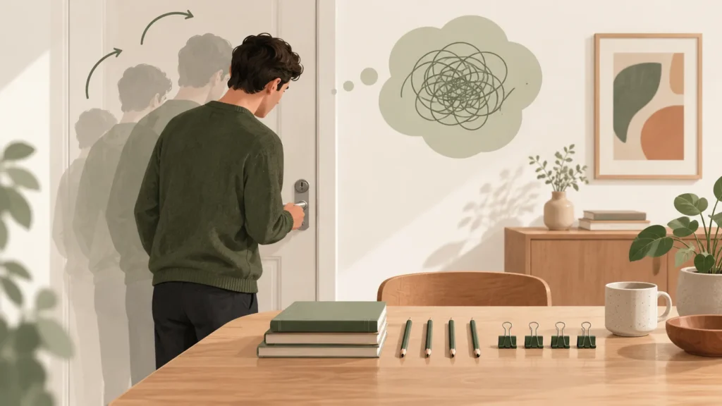 Person der gentagne gange tjekker en dør som illustration af OCD og tvangshandlinger